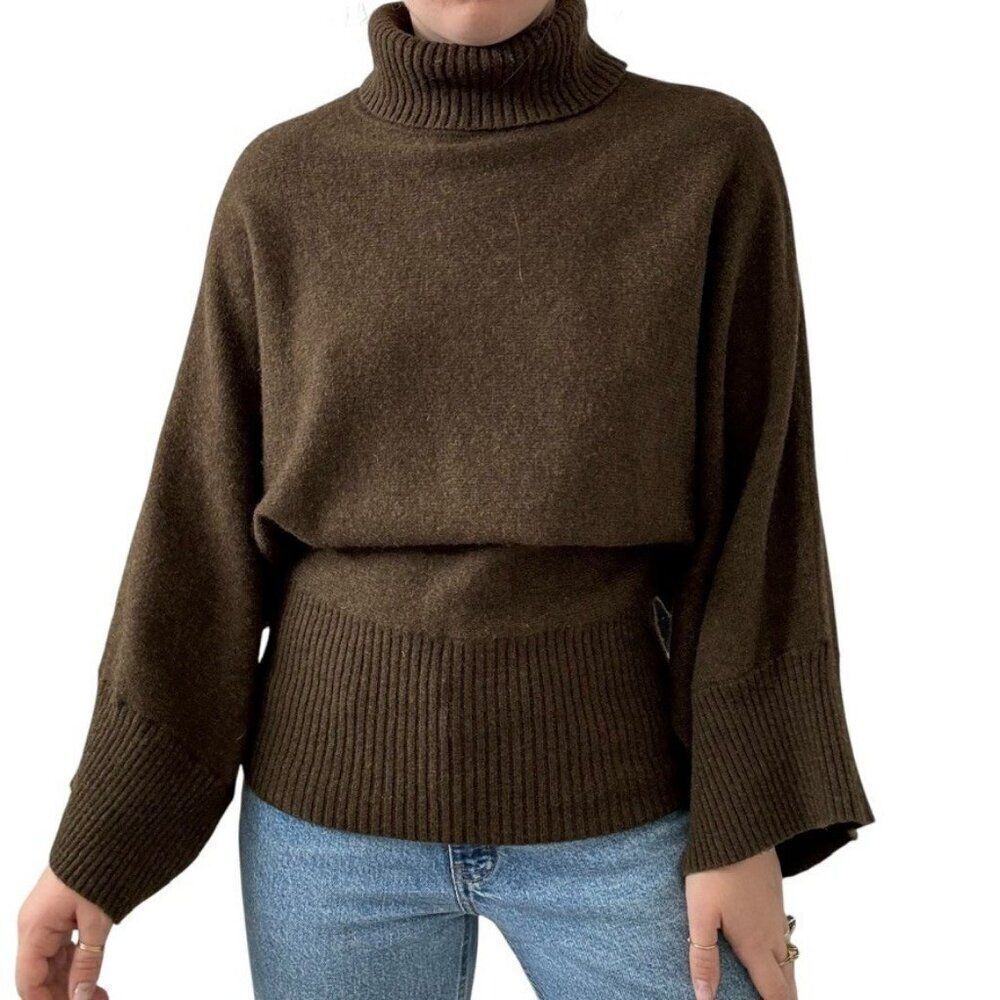 Vintage Y2K Womens Olive Green Lambswool Blend Bat Wing Minimalist Sweater Sz M